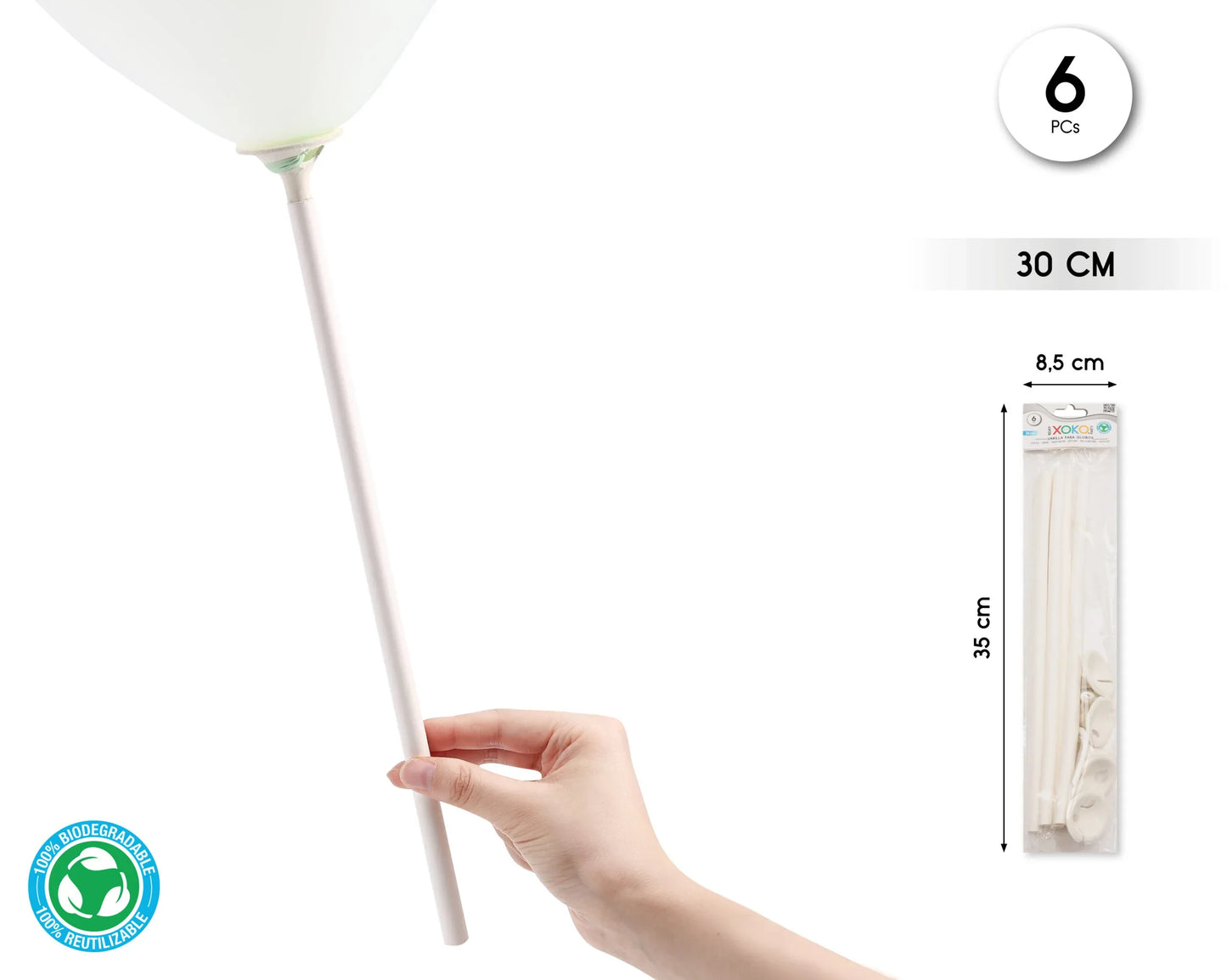 VARILLA BIODEGRADABLE PARA GLOBOS 30CM 6 - yupiparty