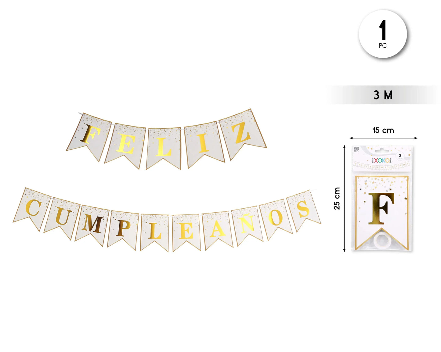 GUIRNALDA FELIZ CUMPLE BLANCO DORADO 3M - yupiparty