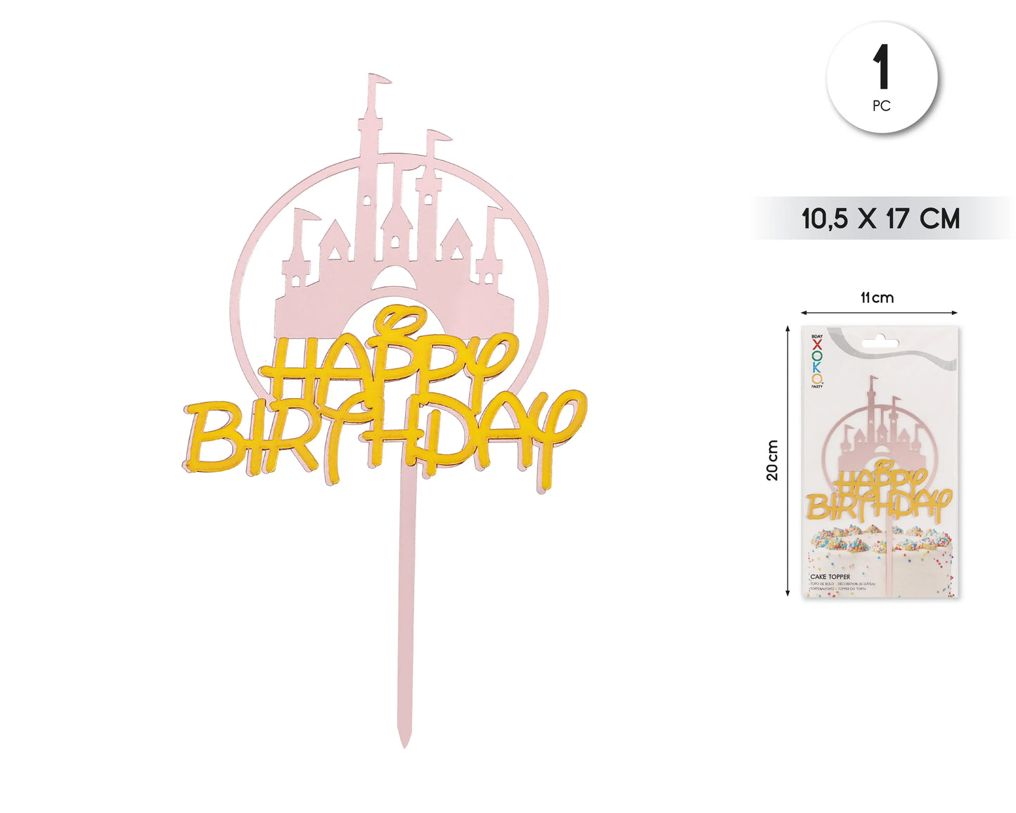 CAKE TOPPER HAPPY BDAY CASTILLO - yupiparty