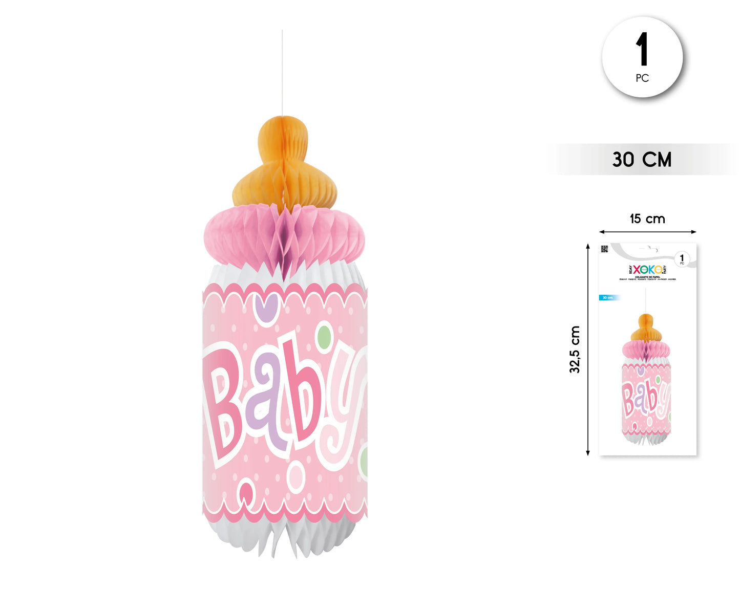 COLGANTE PANAL BOTELLA BIBERON ROSA 30CM - yupiparty