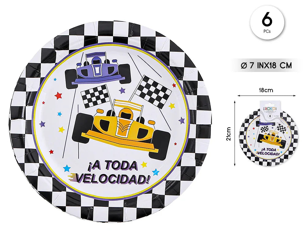 PLATO 18CM COCHE CARRERA - yupiparty