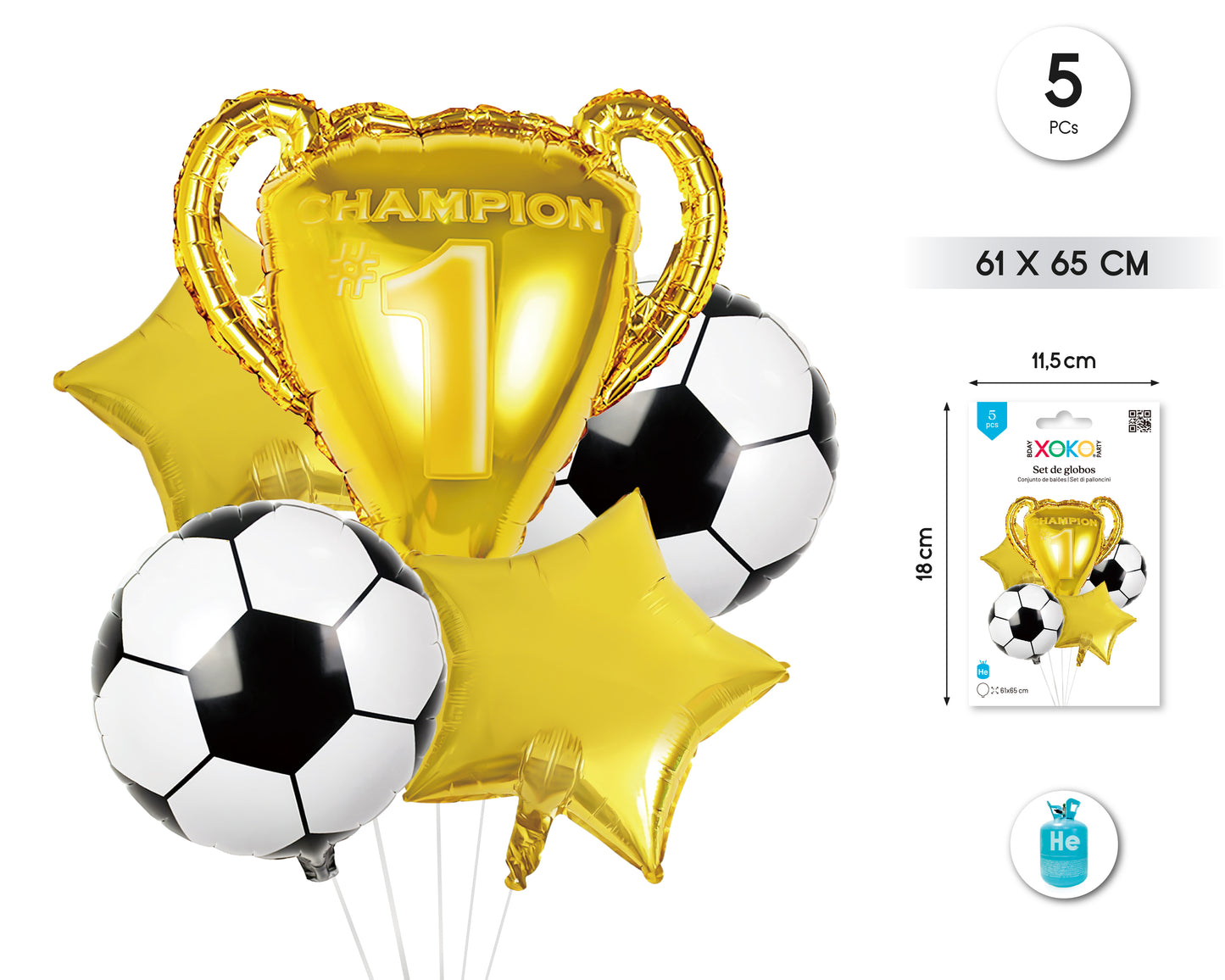 SET GLOBOS MYLAR FUTBOL 5 PCS