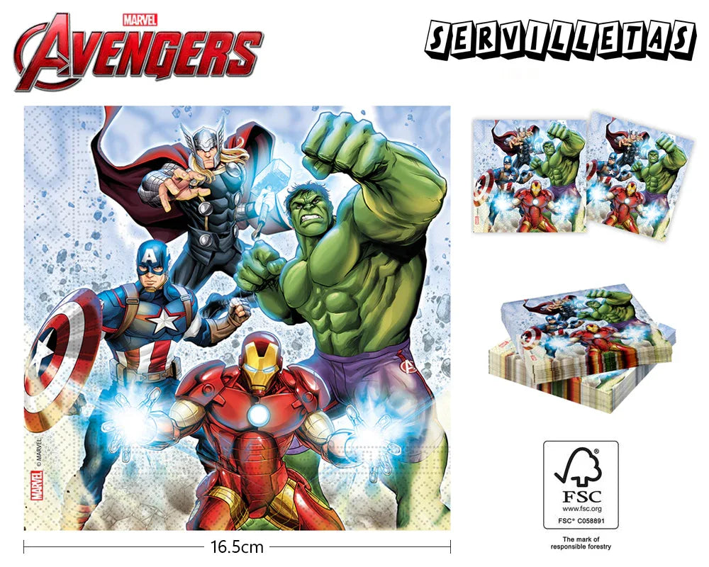 SERVILLETAS DE PAPEL 2CAPAS33x33 AVENGER - yupiparty