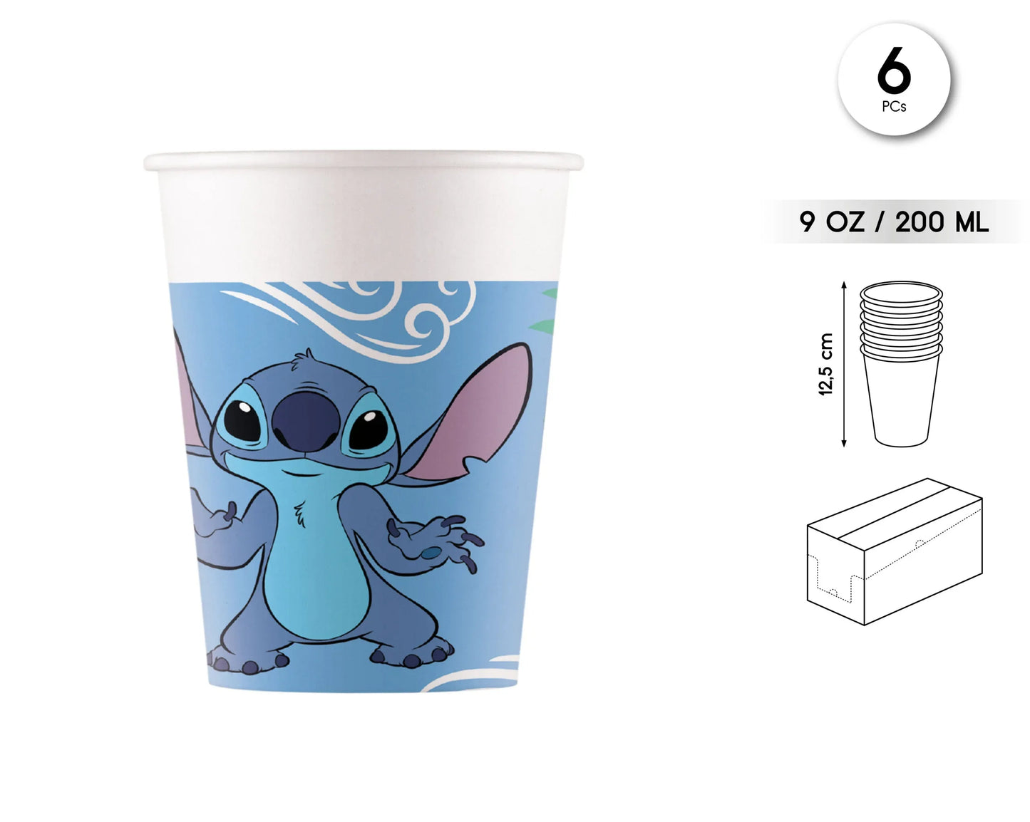 6 VASOS DE PAPEL 200ML STITCH & ANGEL - yupiparty