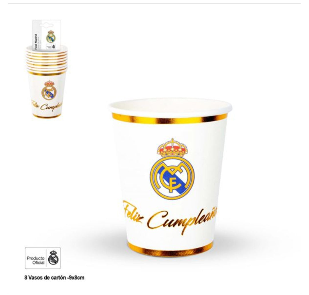 REAL MADRID VASO F. CUMPLEAÑOS DORADO 8PCS