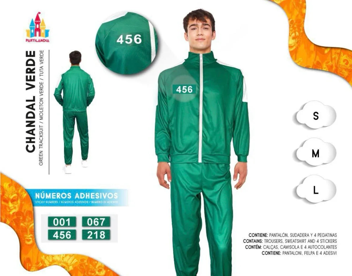 Disfraz Chándal Verde Juego del Calamar Talla S Adulto - Traje Completo - yupiparty