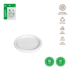 PLATO LLANO POSTRE REUTILZ. BLANCO Ø17CM PS 15 UDS - yupiparty
