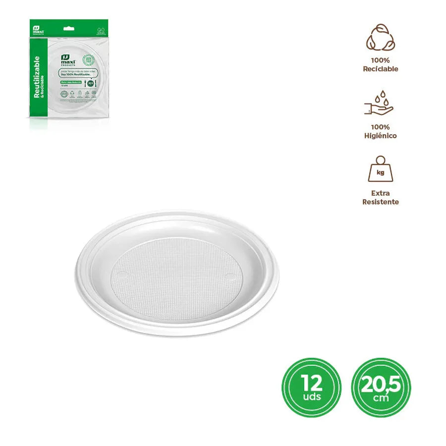 PLATO LLANO REDONDO REUT. BLANCO 20,5CM - yupiparty