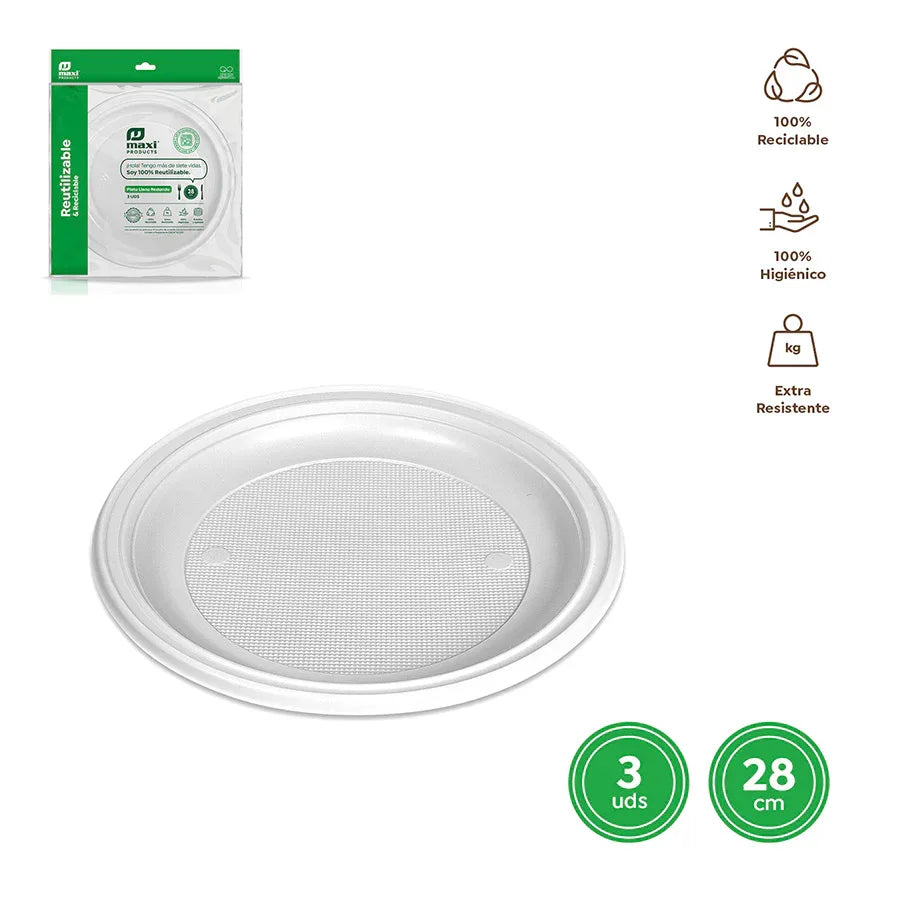 PLATO PIZZA REDONDO REUTILZ. BLANCO 28CM - yupiparty