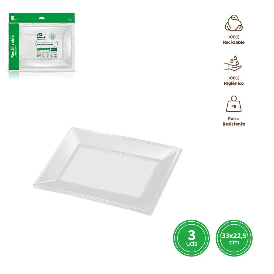BANDEJA RECTANGULAR REUT. BLANCA 33X22,5 - yupiparty