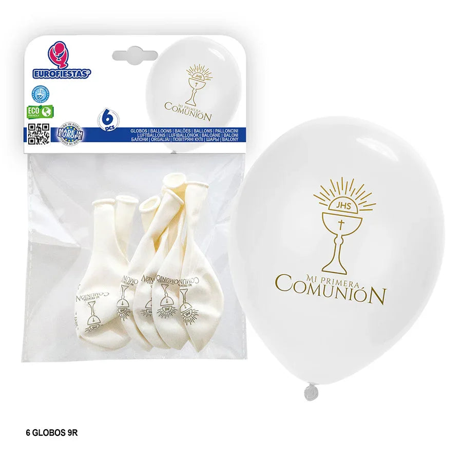 GLOBOS 1ª COMUNION BLANCO CALIZ - yupiparty