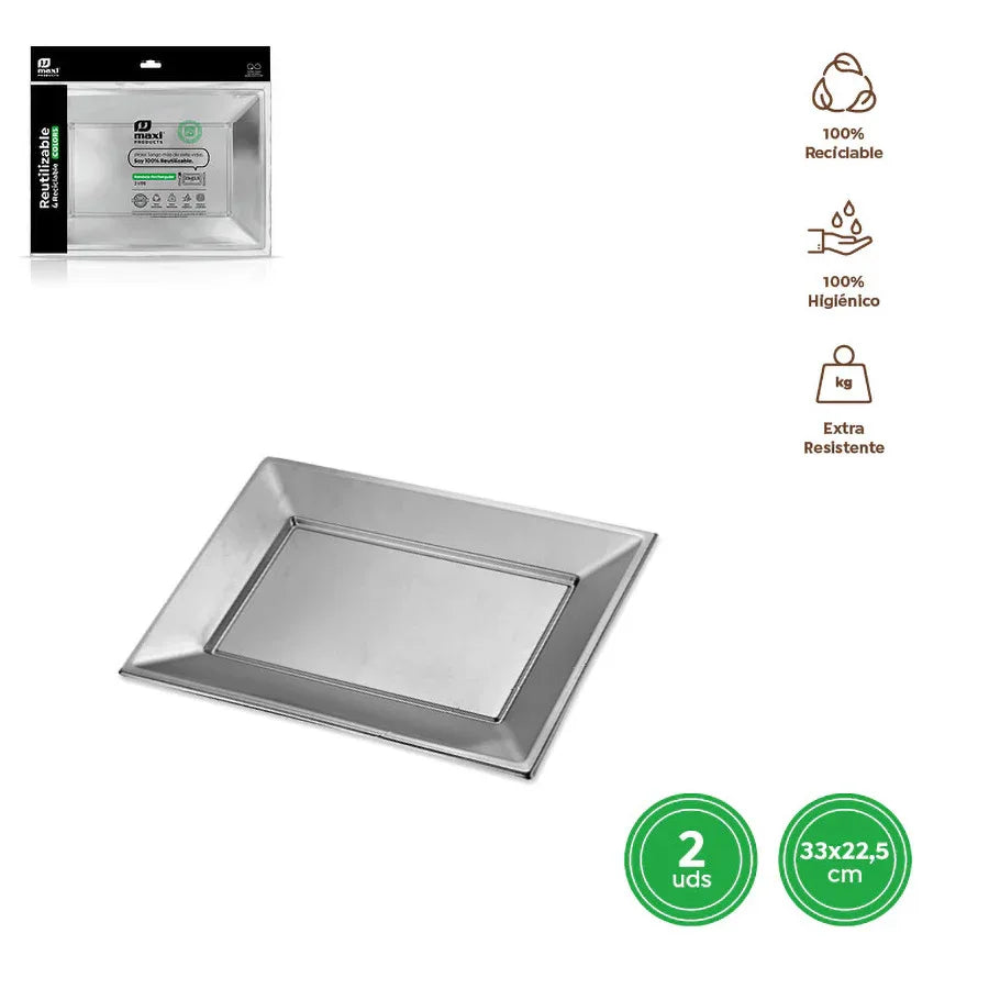 BANDEJA RECTANGULAR REU. PLATA33X22 - yupiparty
