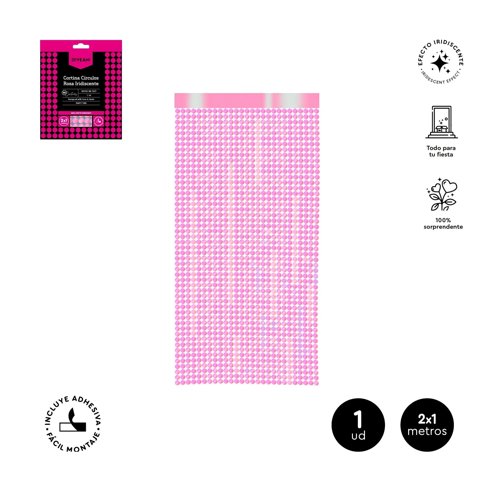 Cortina Circulos Hot Pink Iridiscente 1x2M PET 1Ud - yupiparty