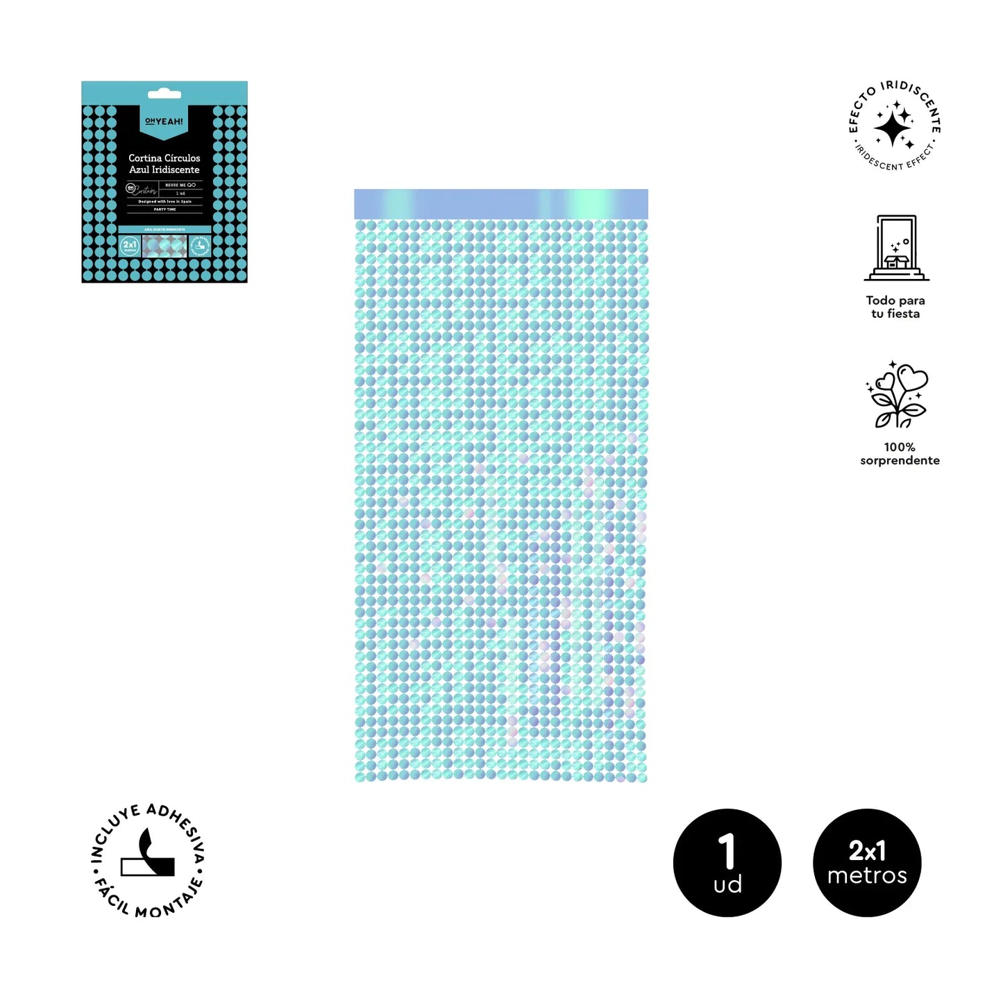 Cortina Circulos Light Blue Iridisc. 1x2M PET 1Ud - yupiparty