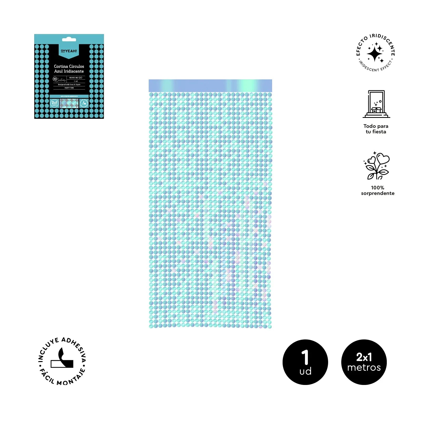 Cortina Circulos Light Blue Iridisc. 1x2M PET 1Ud - yupiparty