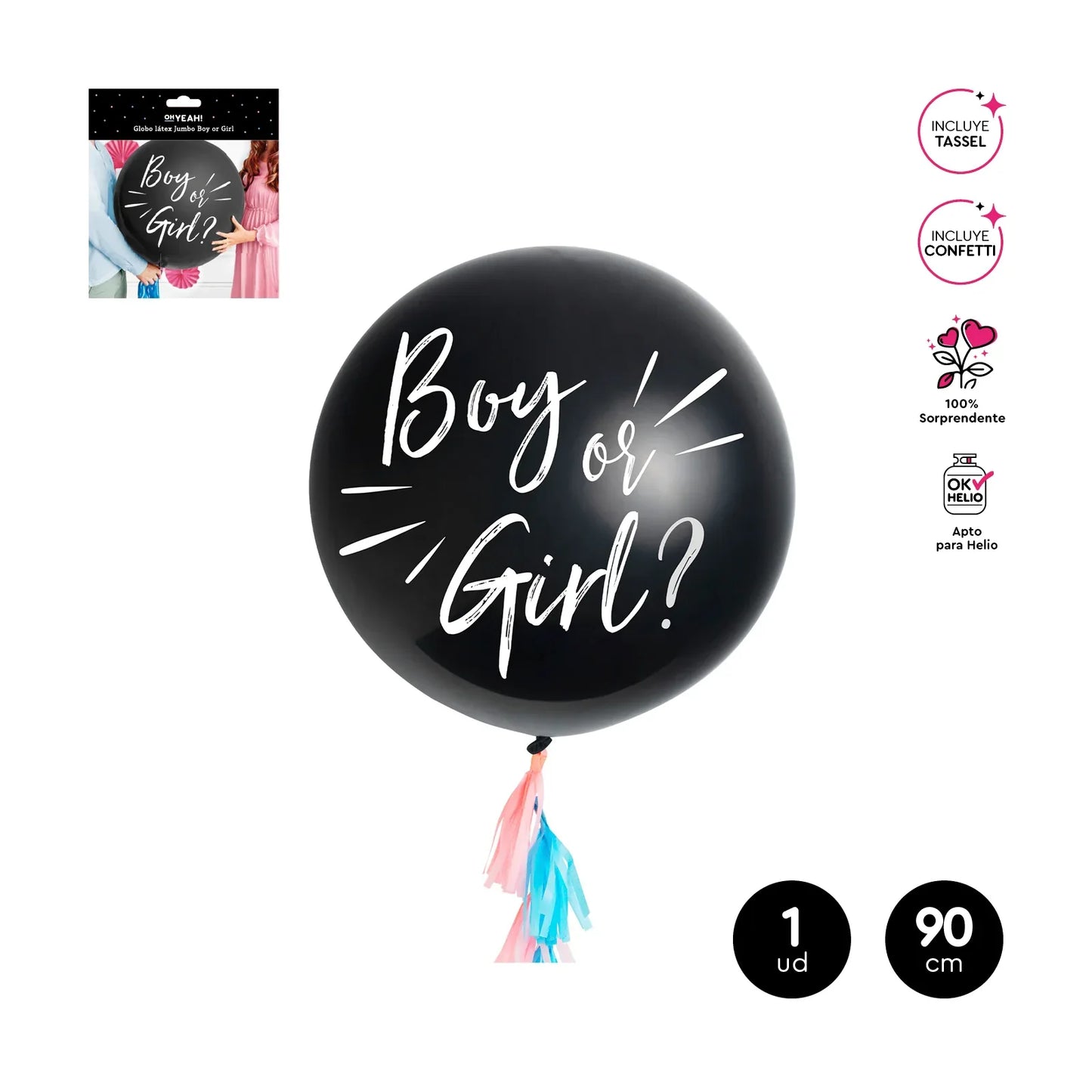 GLOBO LÁTEX JUMBO BOY OR GIRL 90CM + BORLAS 1 UD - yupiparty