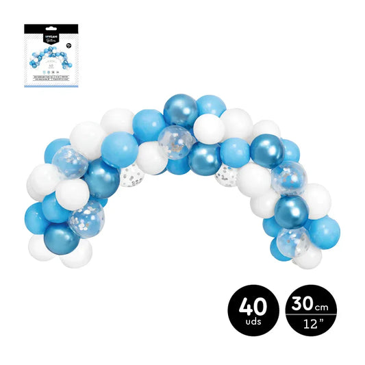 SET ARCO DE GLOBOS AZUL Y PLATA LATEX 40 UDS 1,5M - yupiparty