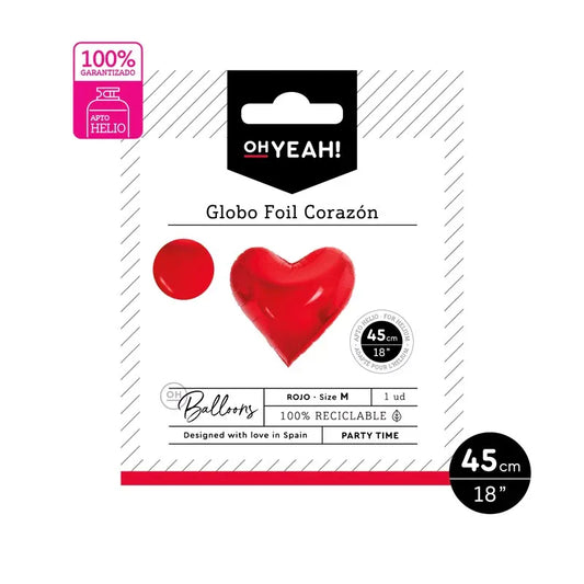 Globo Foil Corazón Rojo Metalizado 45Cm-18" 1Ud - yupiparty