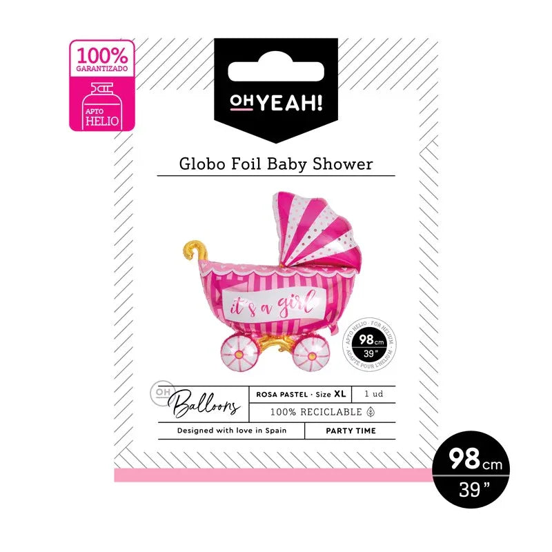 GLOBO POLIAMIDA CARRITO BEBÉ ' IT'S A GIRL' ROSA - yupiparty