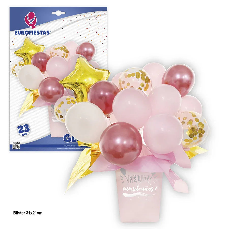 SET GLOBOS CON JARRON ROSA - yupiparty