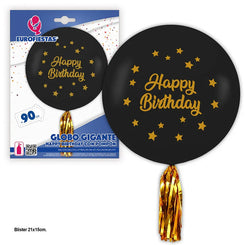 GLOBO LATEX GIG.NEGRO POMPON H.BIRTHD - yupiparty