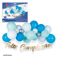 SET NUBE 33 GLOBOS AZUL-BLAN/GUIRNALDA - yupiparty