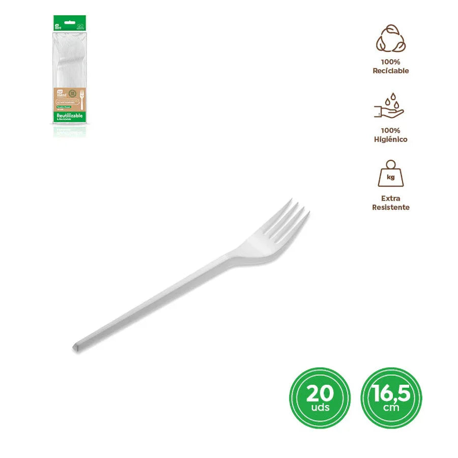 TENEDOR BASICO REUT. BLANCO 16,5CM PS 20 - yupiparty