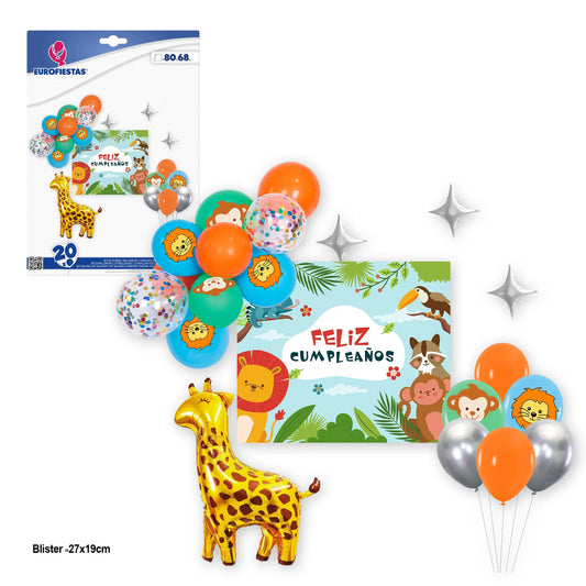 SET 20 GLOB.F.CUMPLE ANIMALES C.80x68cm - yupiparty