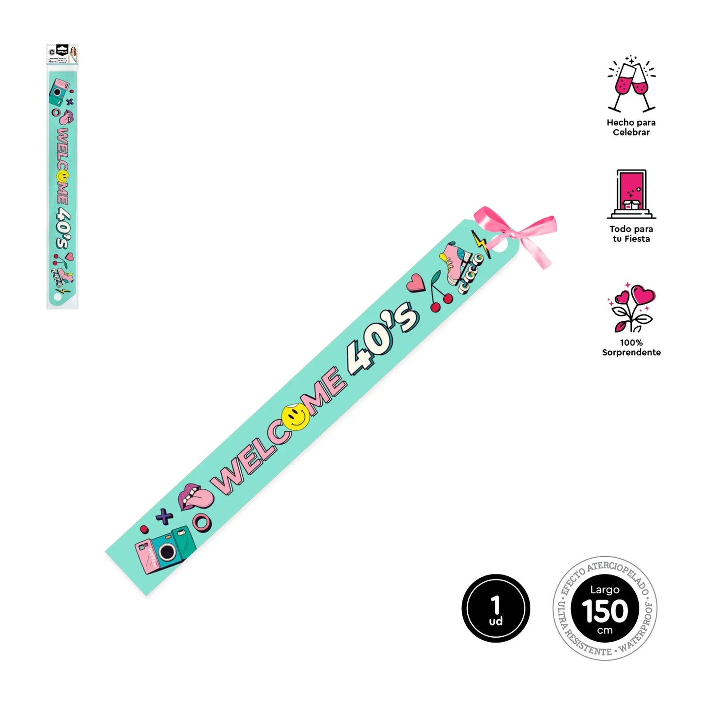 Banda Cumpleaños Welcome 40´S 150x10Cm PVC 1 Ud - yupiparty
