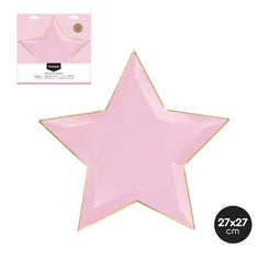 PLATO LLANO FORMA ESTRELLA ROSA PASTEL 27X27 CM - yupiparty
