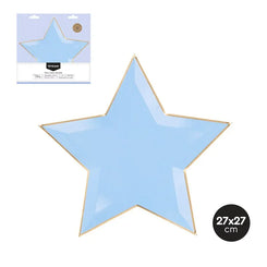 PLATO LLANO FORMA ESTRELLA AZUL PASTEL 27X27 CM - yupiparty