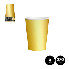 VASO CARTÓN ORO METALIZADO 270CC (9OZ) 6 UDS - yupiparty