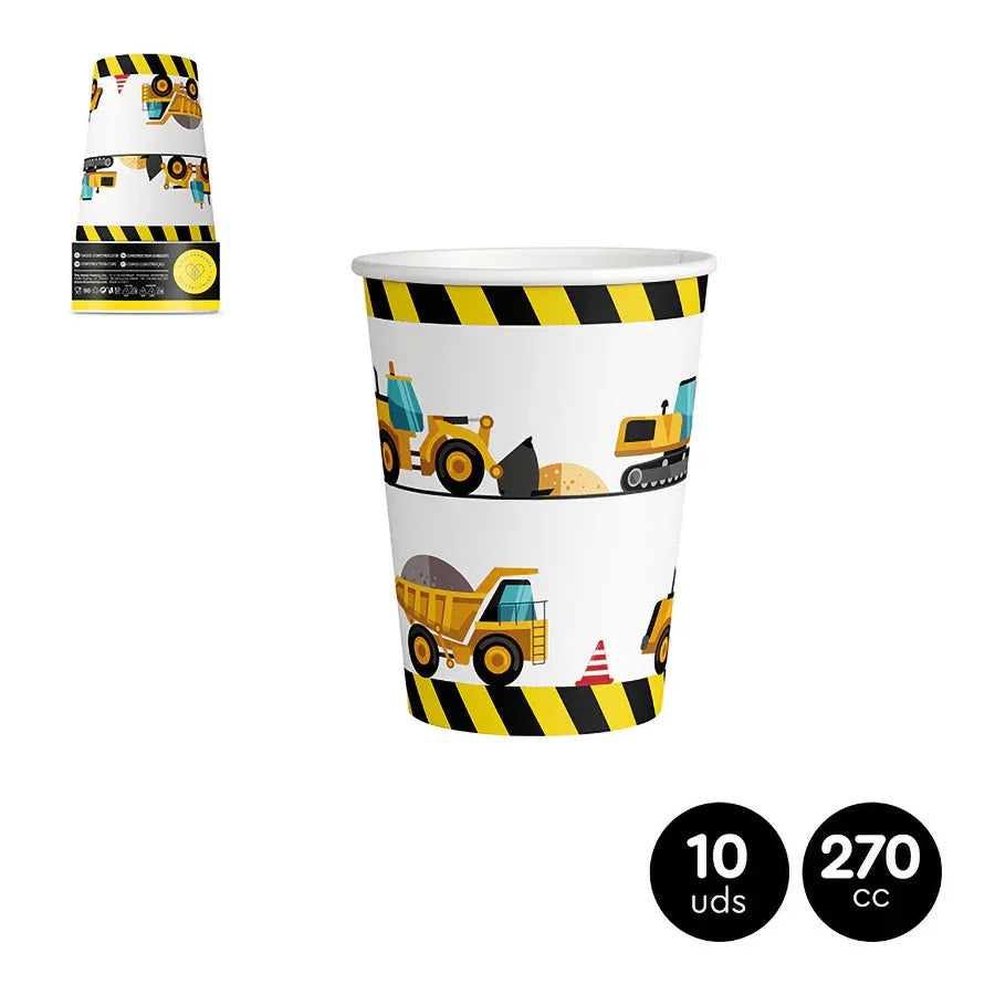 VASOS CARTON CONSTRUCTION 270CC 10UDS - yupiparty