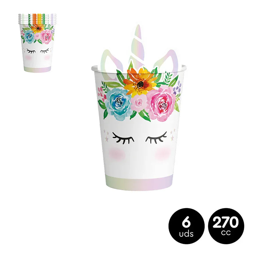 VASO CARTON UNICORNIO IRISDISCENTE 270CC - yupiparty