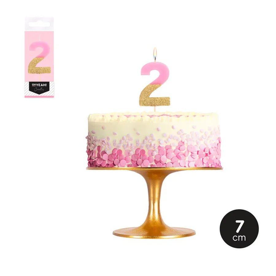 Vela N 2 Bicolor Rosa Pastel/Glitter/Oro - yupiparty