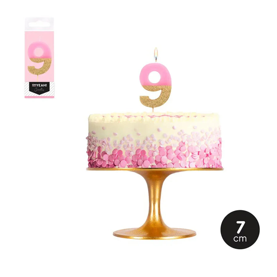 Vela N 9 Bicolor Rosa Pastel/Glitter/Oro - yupiparty