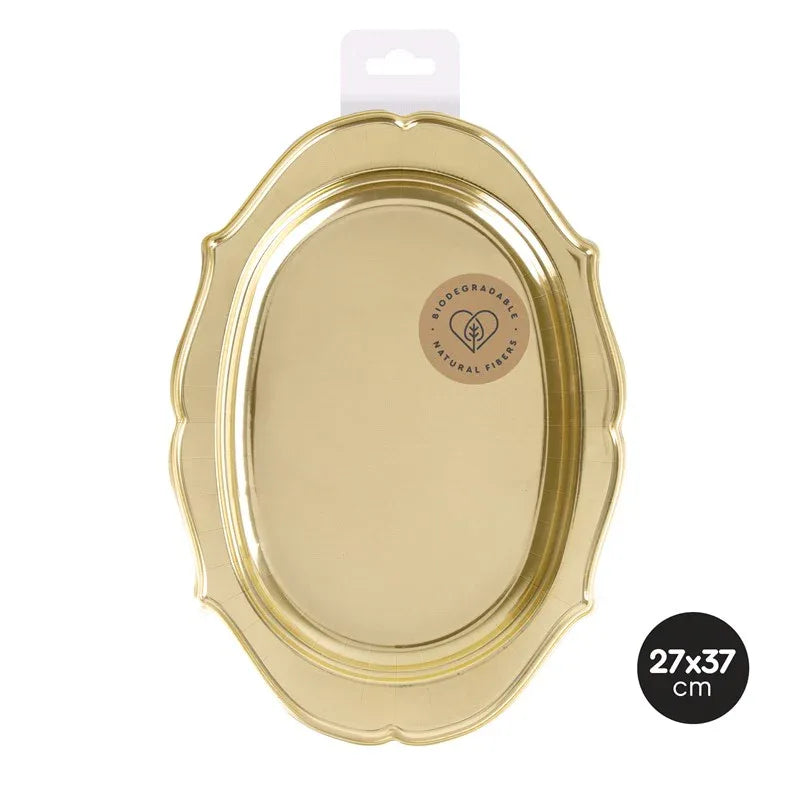 BANDEJA ROYAL ORO METALIZADO 37X27CM PAPEL 2 UDS - yupiparty