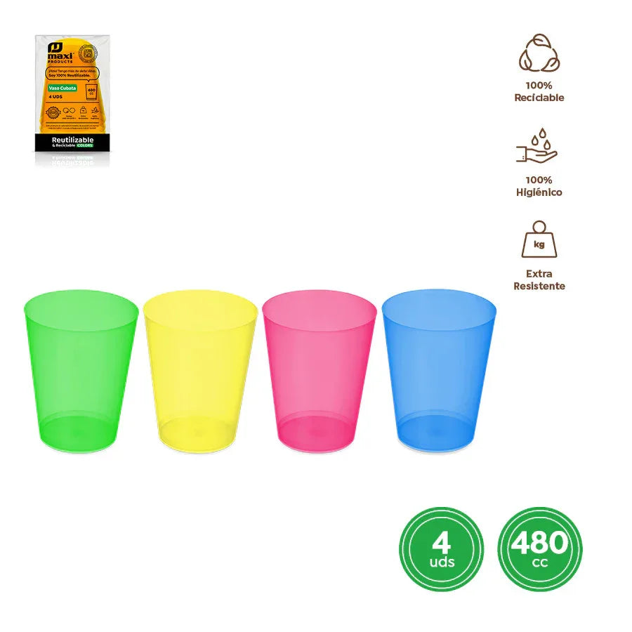 VASO CUBATA ANCHO REUT. COLORES SURT. 48 - yupiparty