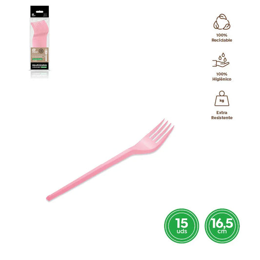 TENEDOR REUT. ROSA BABY 16,5CM PS 15 UDS - yupiparty