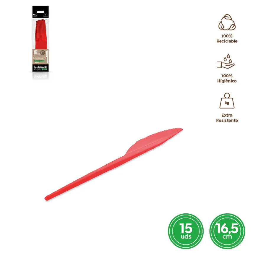 CUCHILLO REUTILIZABLE ROJO 16,5CM PS 15 - yupiparty