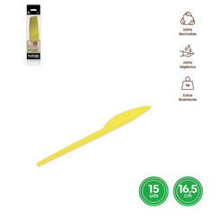 CUCHILLO REUTILIZABLE AMARILLO 16,5CM PS - yupiparty