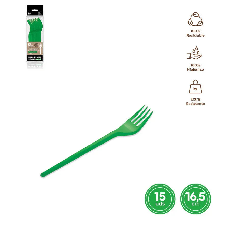 TENEDOR REUTILIZABLE VERDE 16,5CM PS 15 - yupiparty