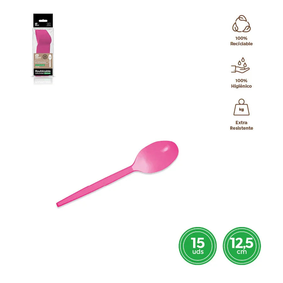 CUCHARITA REUTILIZABLE ROSA 12,5CM PS 15 - yupiparty