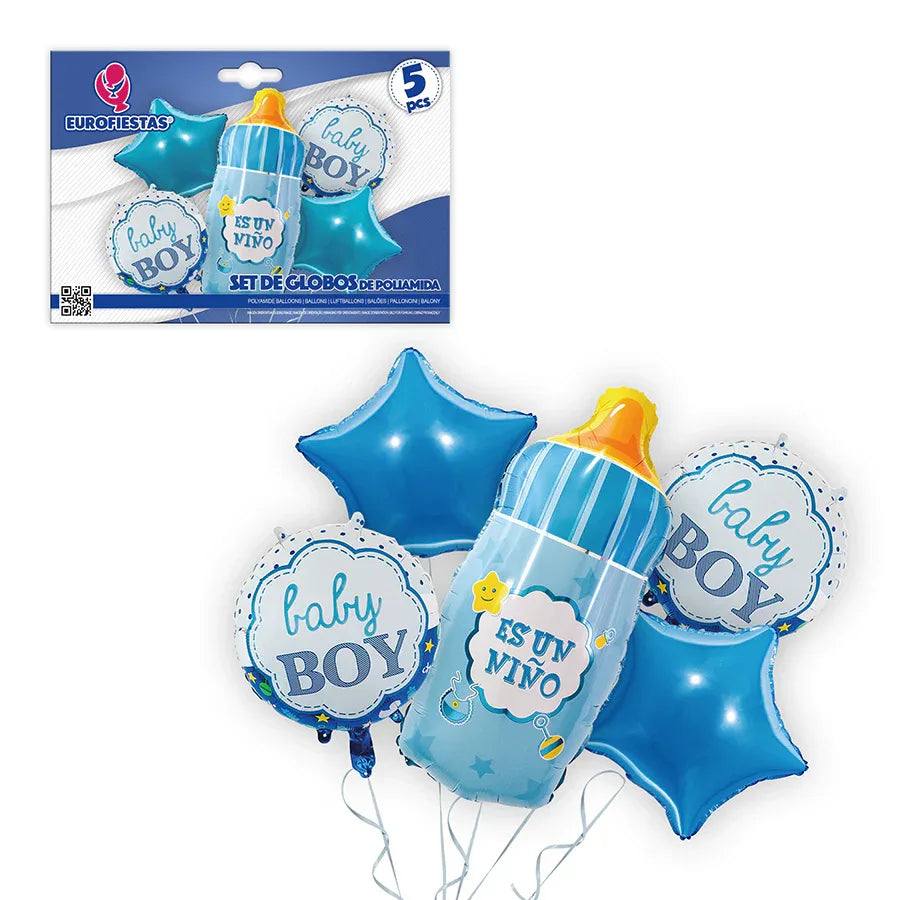 Set Globos Foil Baby Boy Biberón - Decoración Baby Shower Niño - yupiparty