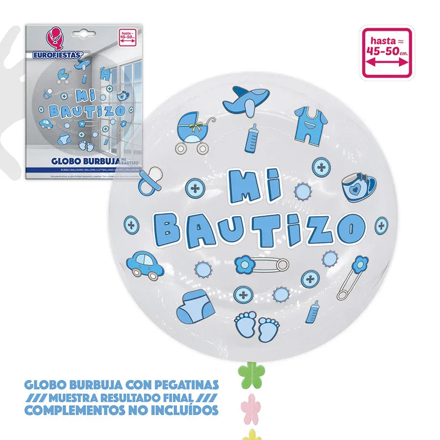 GLOBO BURBUJA+PEGATINAS BAUTIZO AZUL - yupiparty