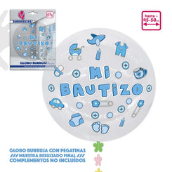 GLOBO BURBUJA+PEGATINAS BAUTIZO AZUL - yupiparty