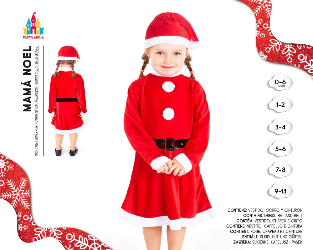 Disfraz de Mamá Noel Infantil 2-4 Años - Traje Navidad Completo - yupiparty