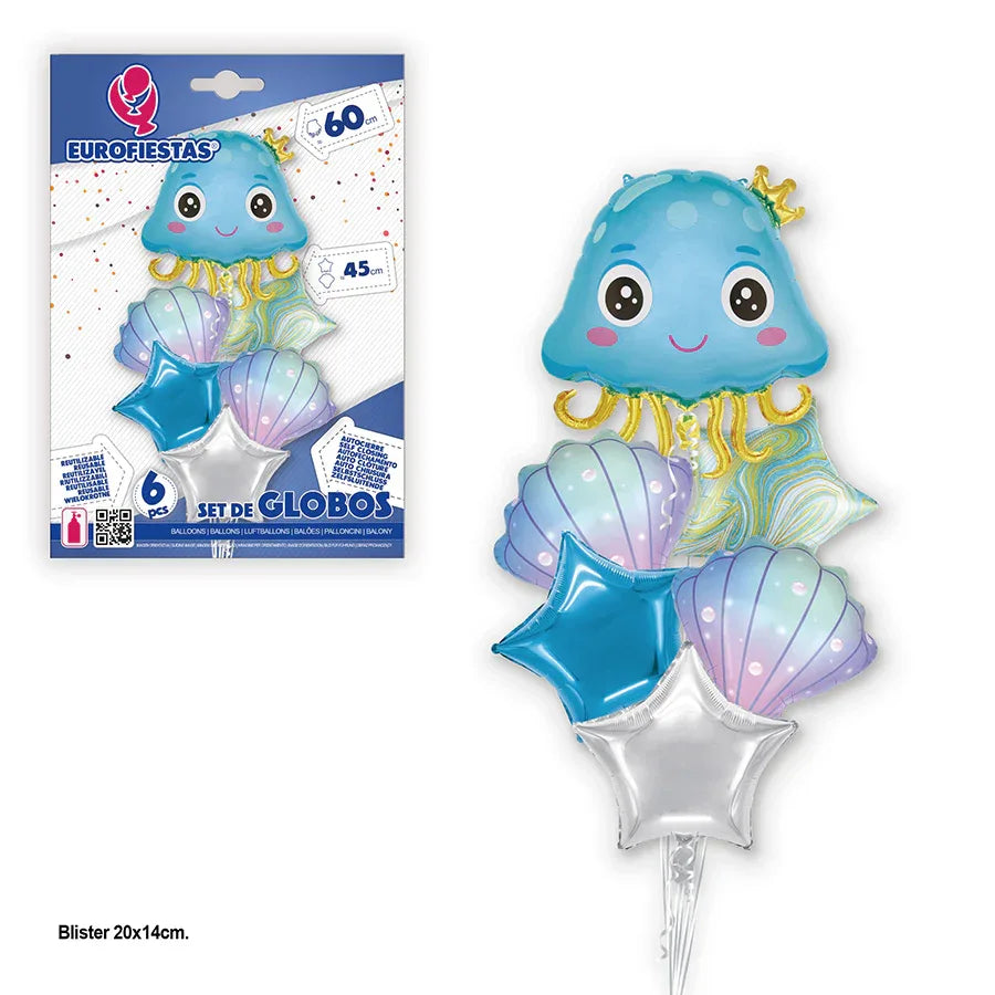 SET GLOBOS FOIL MEDUSA AZUL - yupiparty