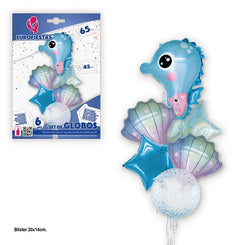 SET GLOBOS FOIL CABALLITO MAR AZUL PQ.12 - yupiparty