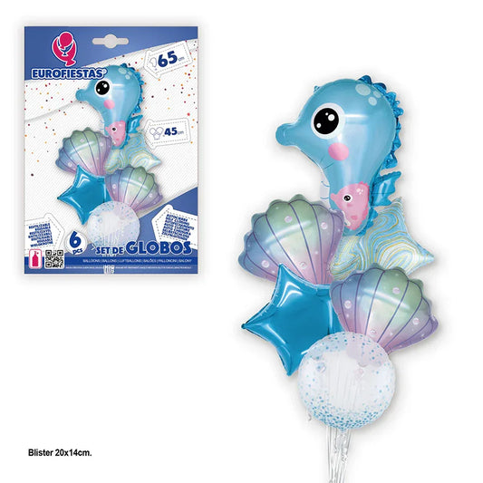 SET GLOBOS FOIL CABALLITO MAR AZUL PQ.12 - yupiparty